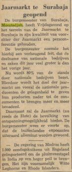 Berita pembukaan Jaarmarkt te Soerabaia/Pasar Malam/Pekan Raya Surabaya utk pertama kalinya pd thn 1954 oleh bpk Walikota Moestadjab