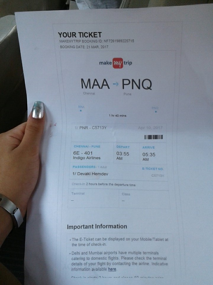 DeepaHemdev's tweet photo. @makemytripcare this is the print out of the ticket.  Plz do check. https://t.co/EYlAqyRWnk