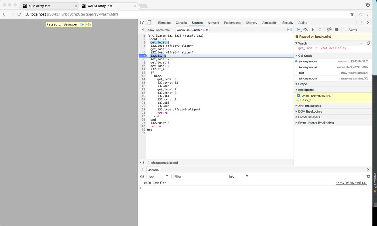 01alchemist's tweet image. Cool 😎 I can now debug #webassembly in @chromecanary 
#WASM #Debug #Chrome