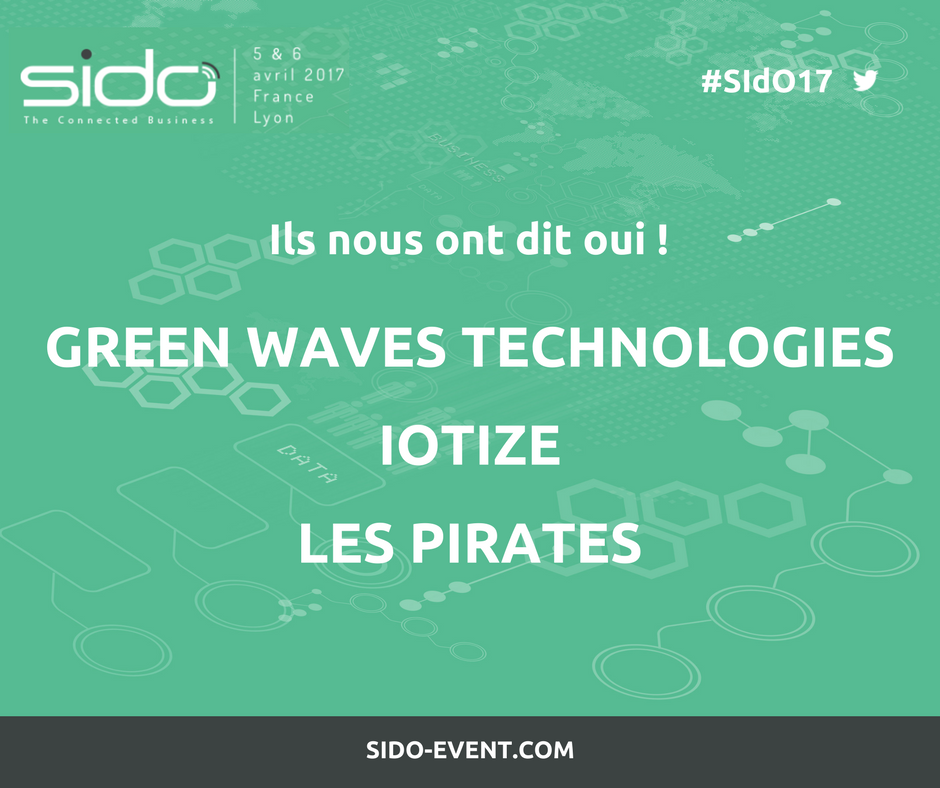 .<a href="/GreenWavesTech/">GreenWaves</a>, <a href="/IoTizeNews/">IoTize-News</a> &amp; <a href="/agencepirates/">Agence Les Pirates</a> seront au #SIdO17. Venez les rencontrer les 5-6 avril à Lyon ! ow.ly/m5Gy30ahLqH #IoT