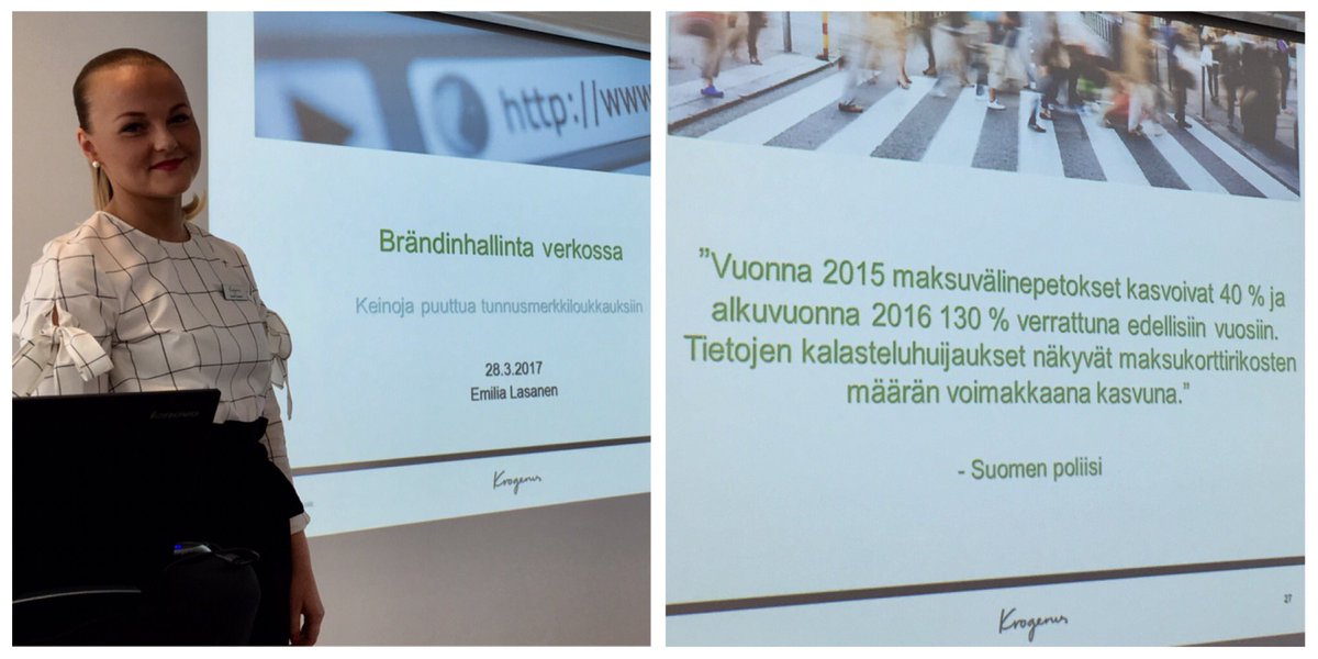 SaritaSchroder's tweet photo. Nettihuijaukset ovat yleistyneet ja muuttuneet ammattimaisemmiksi. @EmiliaLasanen kertoo keinoista puuttua niihin #KrogerusEvents #IPR https://t.co/NveYtPnM0N