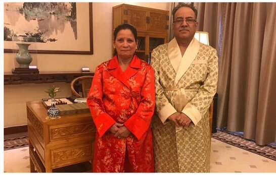 kundadixit's tweet photo. When Comrade Xi told Comrade Prachanda, "Get on the Silk Road" PKD heard: "Put on the Silk Robe." 🇳🇵🇨🇳 https://t.co/mzi9BPXwmn