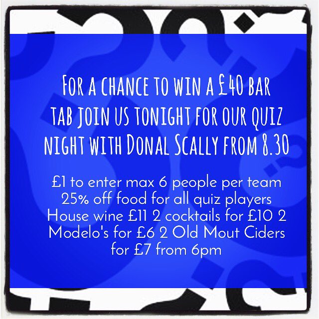 Rustik_WestDids's tweet photo. #quiz night is back from 8.30pm with @DonalScally https://t.co/roCOshXgUp