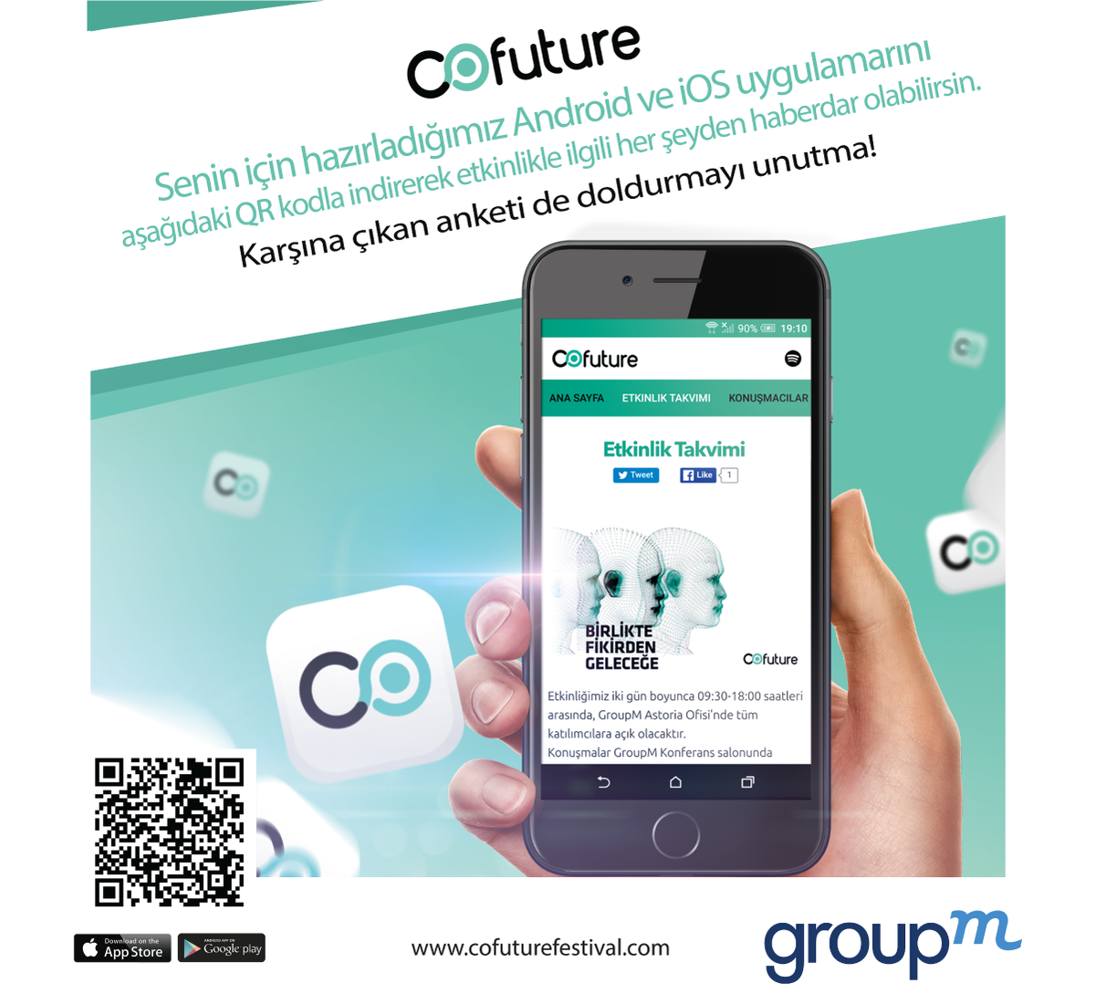#Cofuture'a özel hazırladığımız Android ve iOS uygulamamızı telefonunuza indirin, etkinlikle ilgili tüm detaylara telefonunuzdan ulaşın.