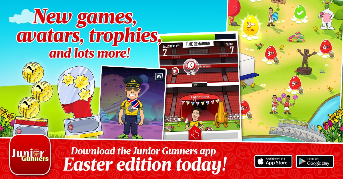 The <a href="/JuniorGunners/">Junior Gunners</a> App has had an Easter makeover! It has loads of new features - download it today! bit.ly/JGAppEaster