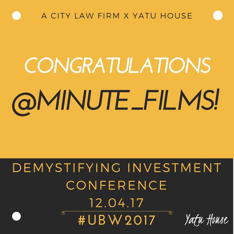 YatuHouse's tweet photo. And we have a winner! 🎉 Well done to @minute_films who will be joining @ACLFStartup and a host of experts at this #investment event #UBW2017 https://t.co/IiyXLIJvYr