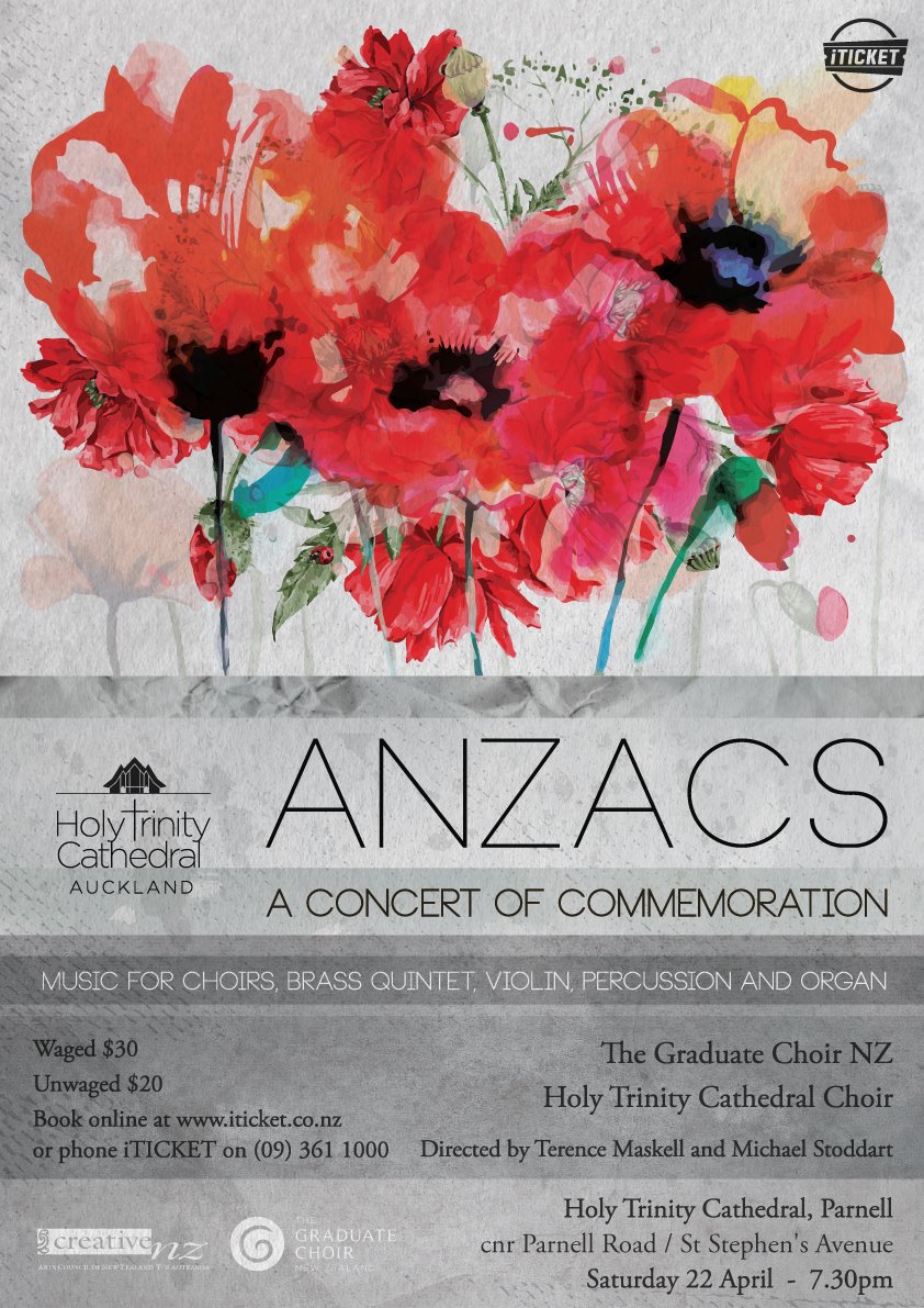 GraduateChoirNZ's tweet photo. Join @GraduateChoirNZ, @HTCAuckland Choir, and soloists on Sat 22 April for ANZACS: A Concert of Commemoration. https://t.co/O9WGfJ8aKP https://t.co/aNMZkueAq4