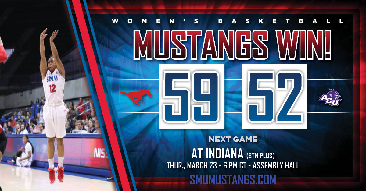 SMUWBB's tweet photo. FINAL: SMU 59, Abilene Christian 52 #PonyUp #MustangsMarchOn #MoodyMagic #WNIT https://t.co/RX2jdG1dpx