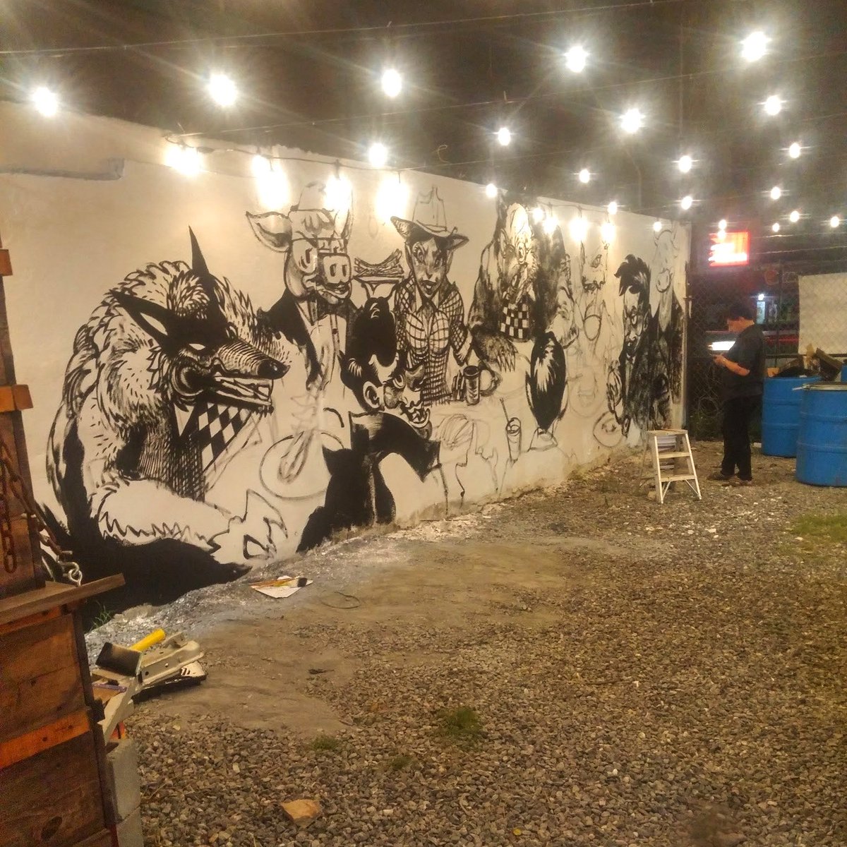BRbbcue's tweet photo. ¡Cae la noche! #BBQ #Foodtruck #StreetArt #illustration #MTY💡💡💡🖌️ https://t.co/cViHGdfOH5