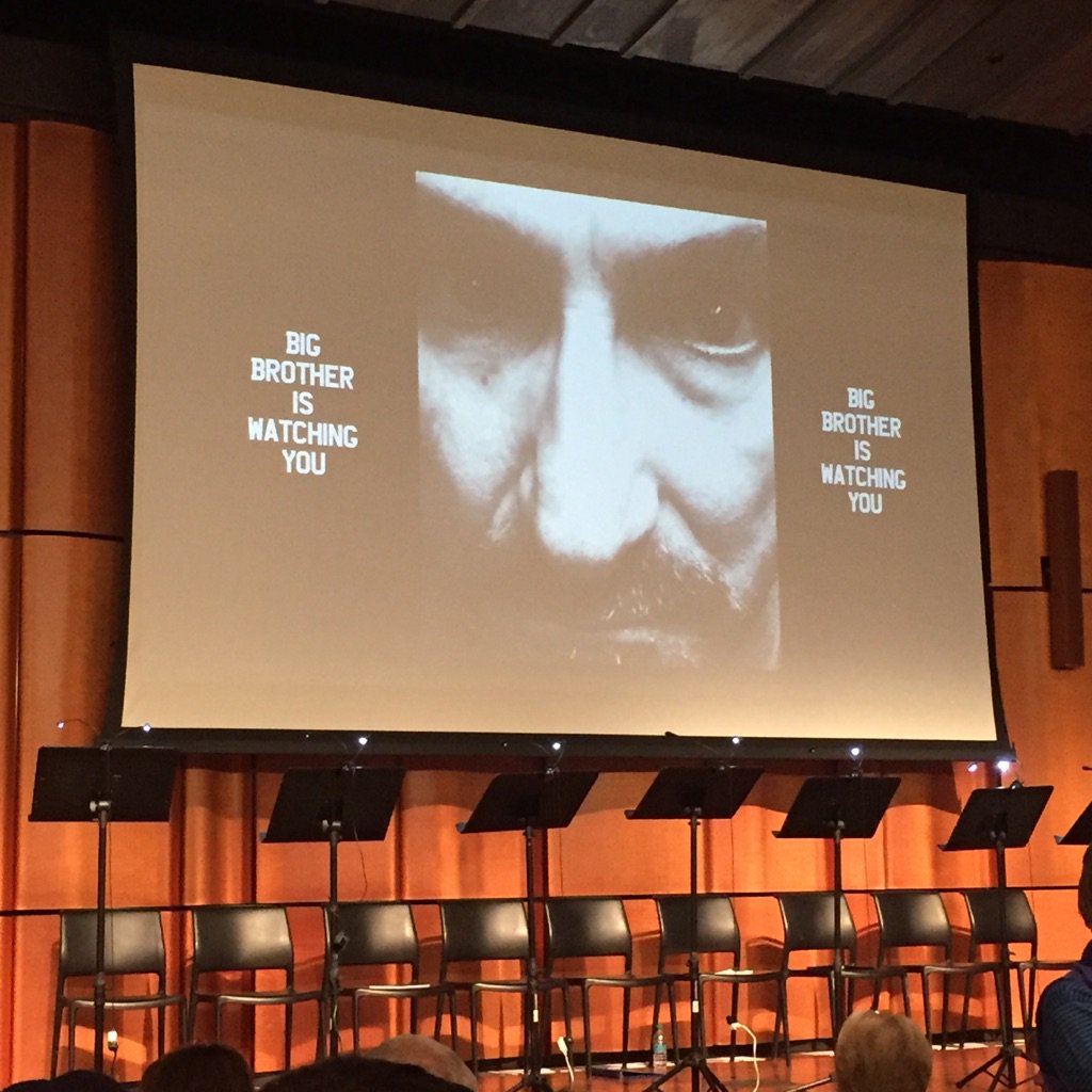 hugeshark's tweet photo. 1984! The grim future...er... past... present? #NewFortune staged reading at the San Diego Library https://t.co/6YJBYAQyMj