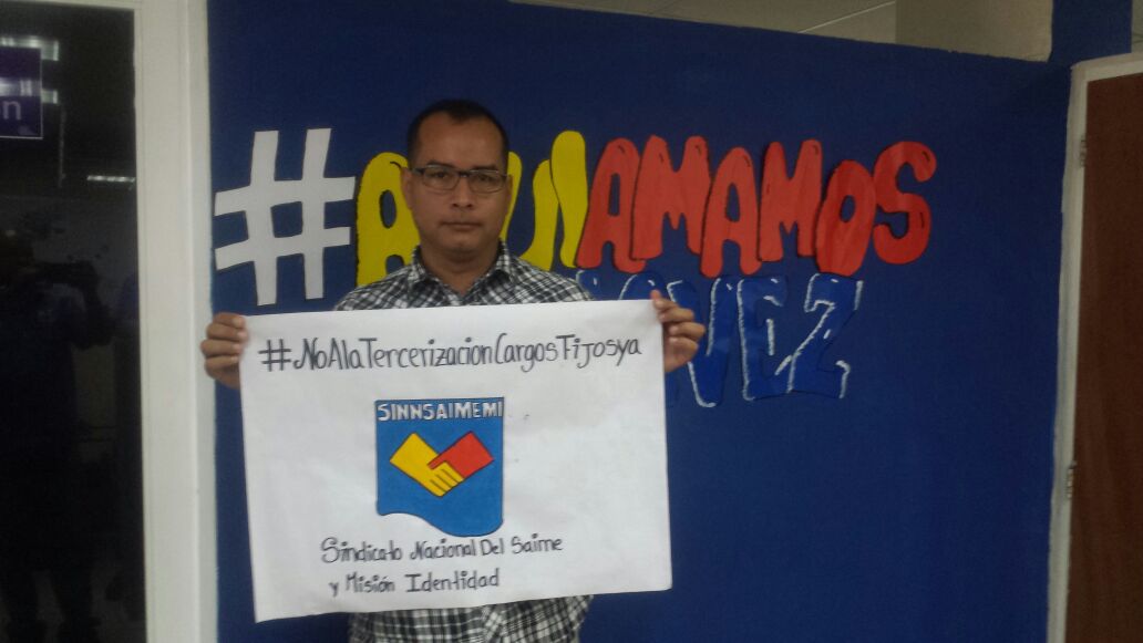 sinnsaimemib1's tweet photo. #NoALaTercerizacionCargosFijosYa Porq 12 @ños en el #saime son mas q suficiente para pasar a fijos @Sinnsaimemi @NicolasMaduro ,@TareckPSUV https://t.co/EdEPygElwm