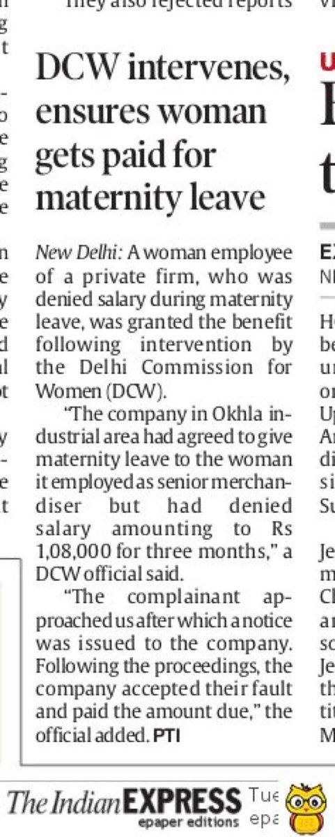 DaaruBaazMehta's tweet image. DCW intervenes to get a women employee to get maternity leave pay from the employer. Thx @SwatiJaiHind @ArvindKejriwal