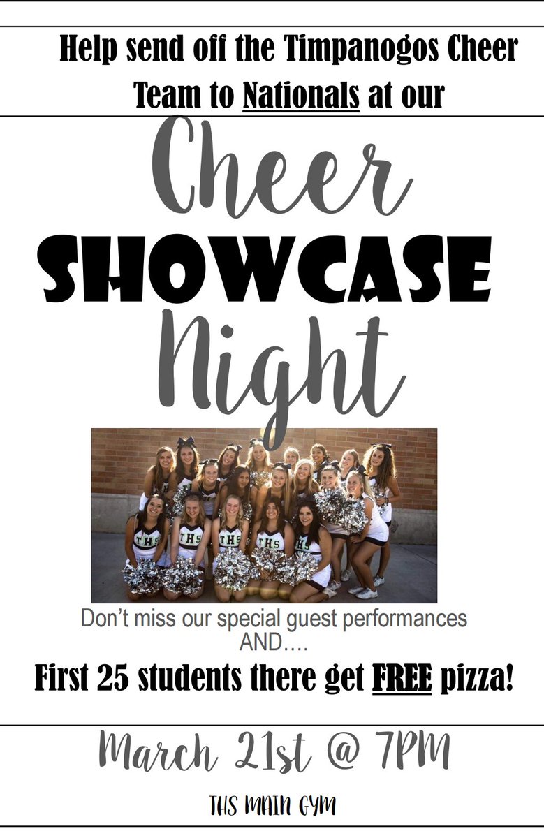 baiswope's tweet photo. Everyone come support the cheer team tomorrow night! The first 25 people get pizza! You won't want to miss it! :) https://t.co/eQxmK6w06K