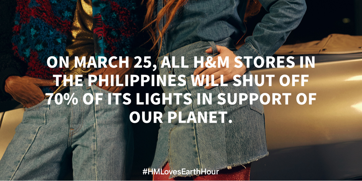 hmphilippines's tweet photo. By shutting off 70% of the lights in all 22 stores for 1 hour, H&M PH will save up to 680 kilowatts-hour of electricity. #HMLovesEarthHour https://t.co/KqYUNV4CCk