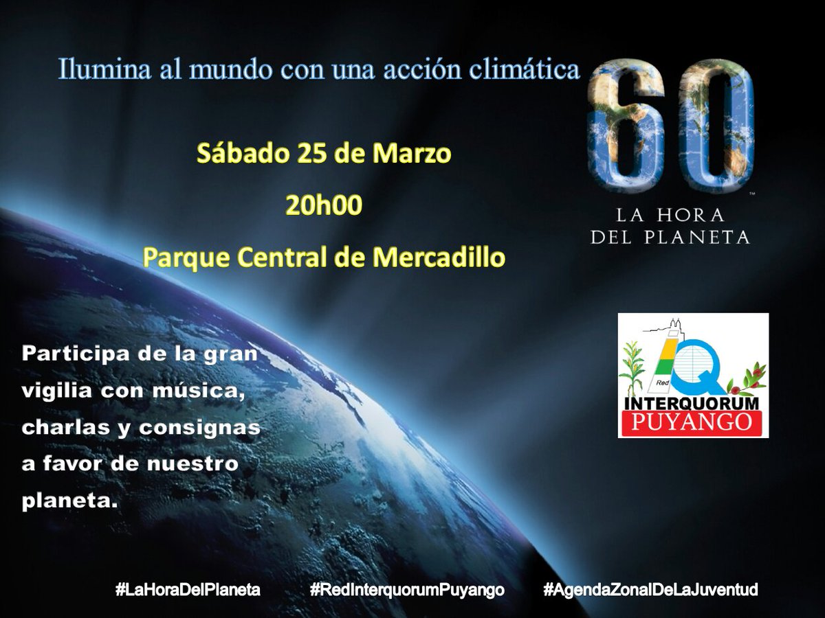 RedIQBosqueSeco's tweet photo. El planeta nos necesita, este #25M apaguemos las luces. En #Puyango te esperamos en la vigilia que realizaremos en el parque de #Mercadillo. https://t.co/G4TGSpQG96