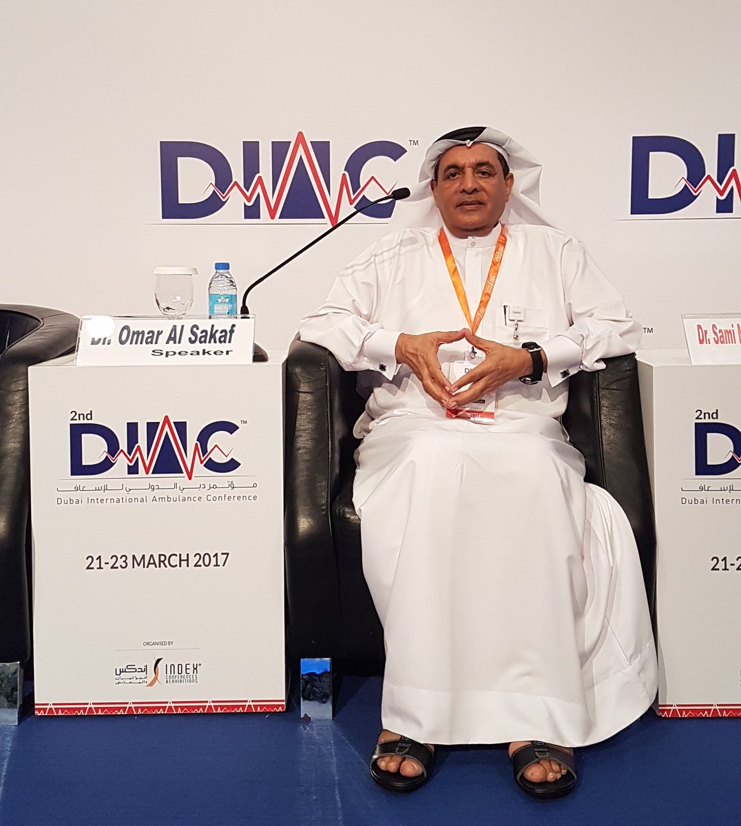 DIAConference's tweet photo. Dr. Omar Al Sakaf Director of Medical &amp; Technical Affairs is DIAC's first speaker. #DIAC #dwtc #ambulance #firstresponce #prehospitalcare. https://t.co/g4lm98fxVq
