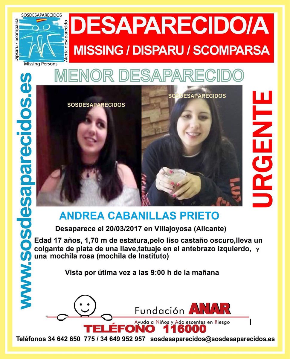 guardiacivil's tweet photo. #Urgente
Andrea es una #menor que ha #desaparecido en Villajoyosa #Alicante
¿La has visto?
Llámanos
📞062
📞112
Tu RT puede ayudarle https://t.co/YdJml4NEUM