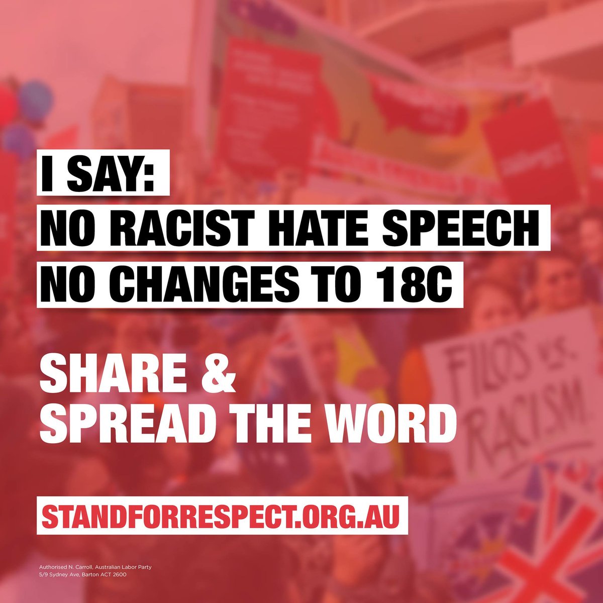 KieraGorden's tweet photo. I say NO to racist hate speech and NO to changes watering down #18C. RT if you agree #AusPol https://t.co/yzaJHlwhvc