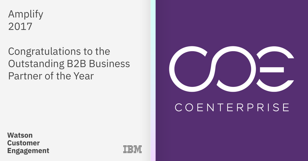 Congratulations <a href="/CoEnterprise/">CoEnterprise</a>! Named Outstanding #B2B Business Partner of the year! #IBMAmplify #IBMPartners