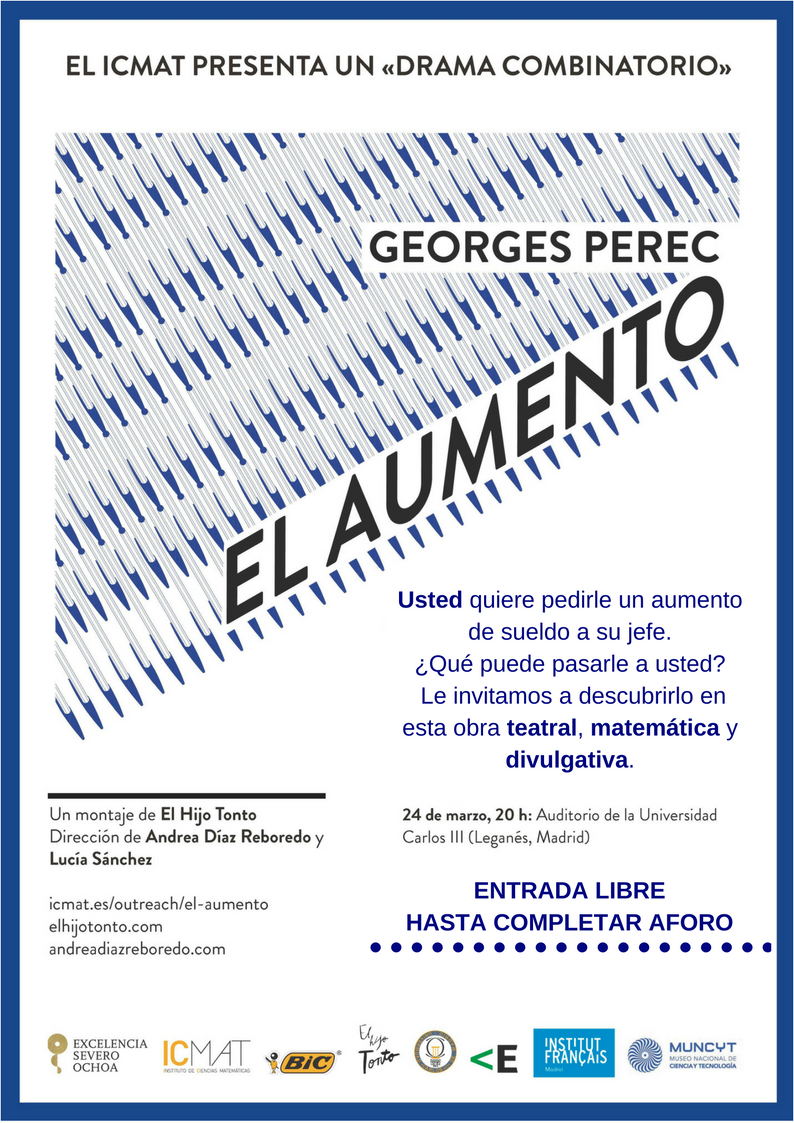 DelegacionEPS's tweet photo. El viernes 24 a las 20:00 se representará "El aumento" en el @auditoriouc3m. 
Teatro y matemáticas juntos al fin. Y es completamente GRATIS. https://t.co/WqAyOmZ8qO