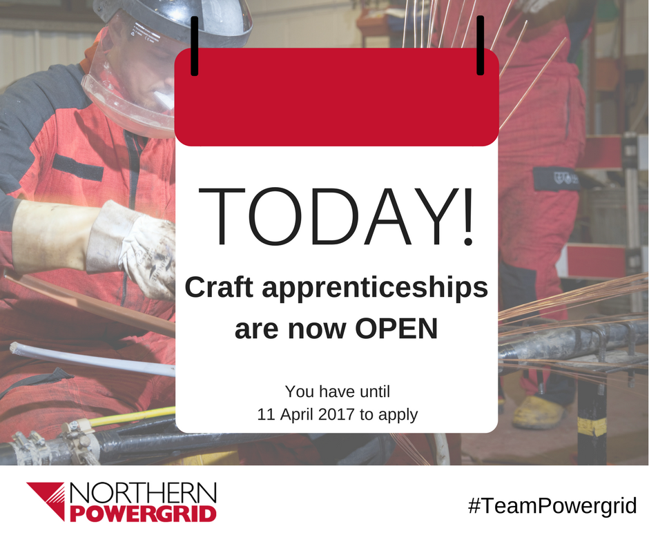Northpowergrid's tweet photo. Want to be a part of #TeamPowergrid? Our craft #apprenticeships are now OPEN. You can apply here https://t.co/KM0nGsZ7do https://t.co/3anVTZYJAM