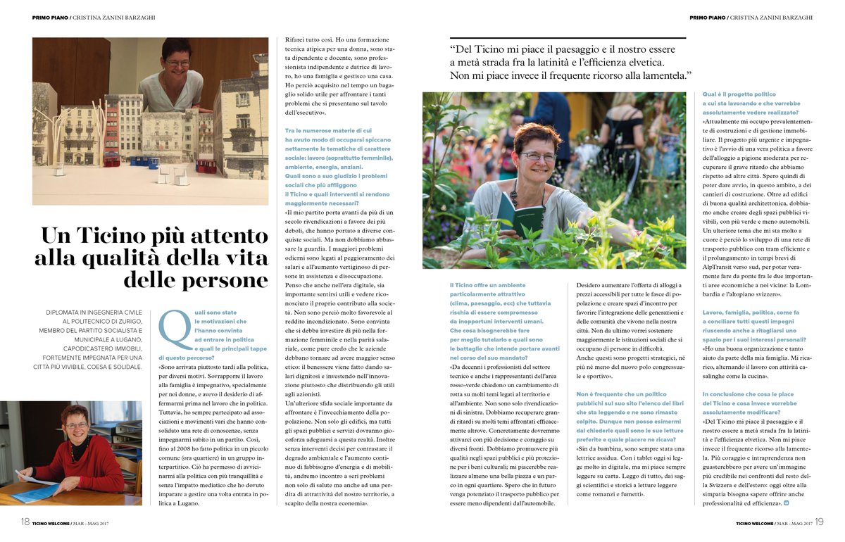 CRISTINA ZANINI BARZAGHI: Un Ticino più attento alla qualità della vita della persone.
#Lugano #ticino #municipio #lake #politica #lavoro