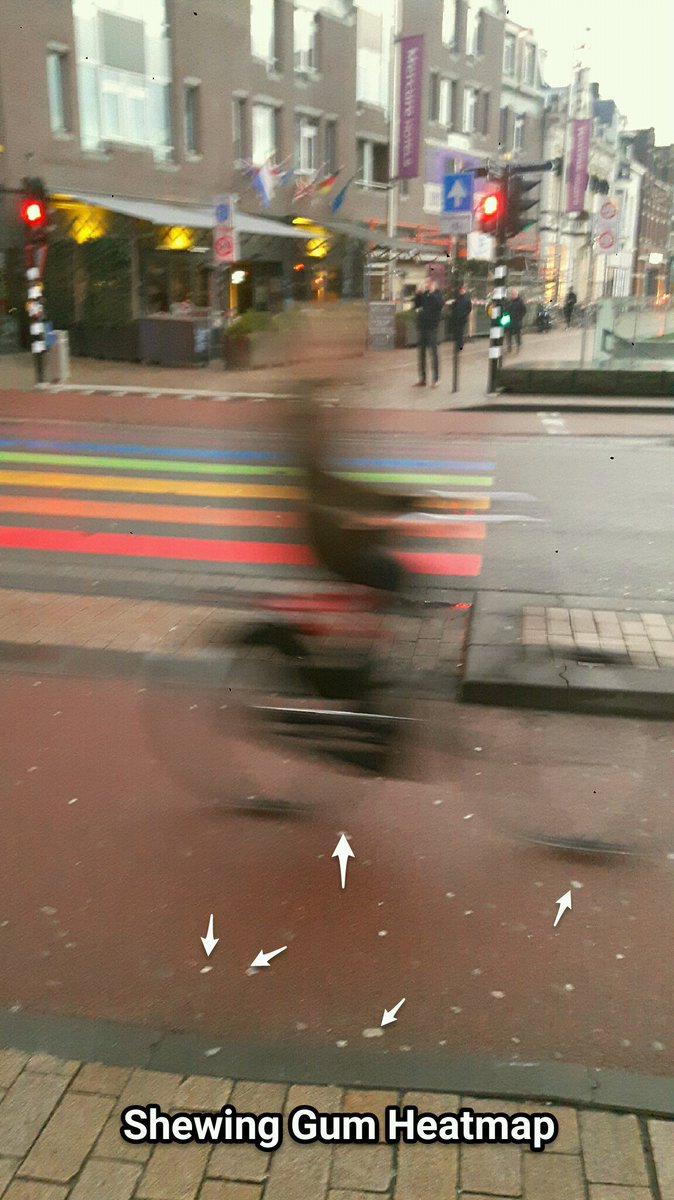 Shewing gum as art of appropriation and #bikeprint heatmap. Tilburg loves to customise its red asphalt and zebra crossings. #cyclehack