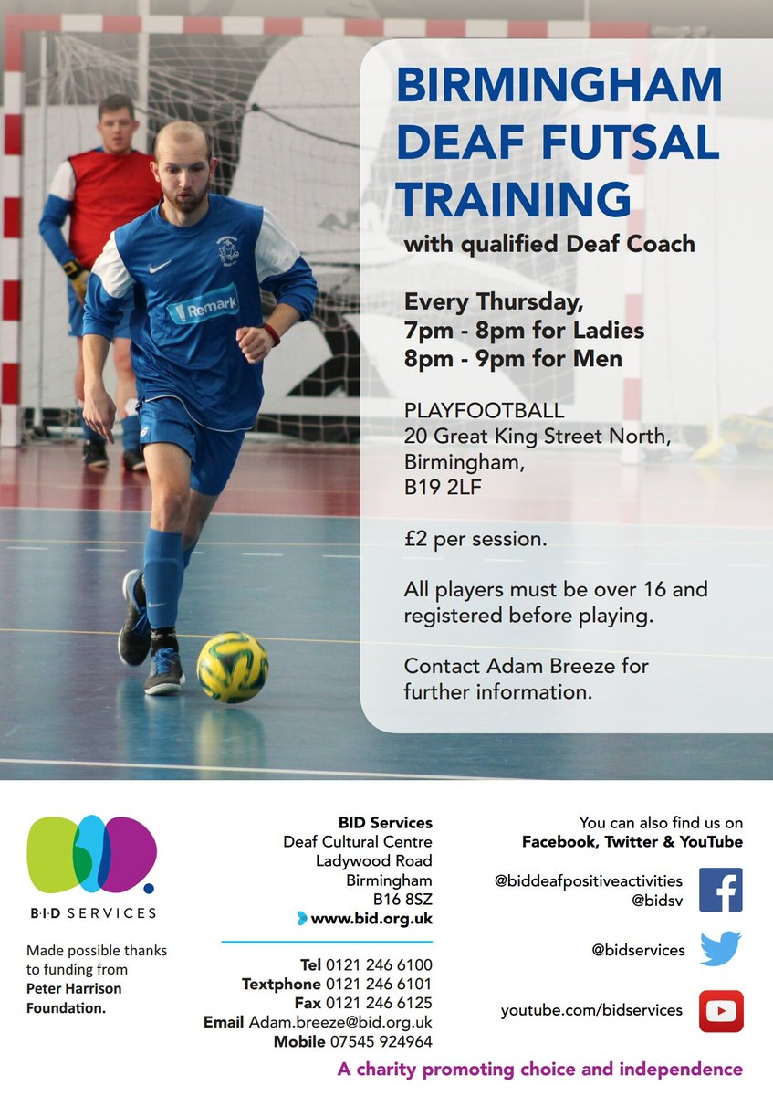 If you are Deaf and  in the Birmingham area, check out these Futsal sessions for Female and Male players  run by <a href="/BIDServices/">BID Services</a>.