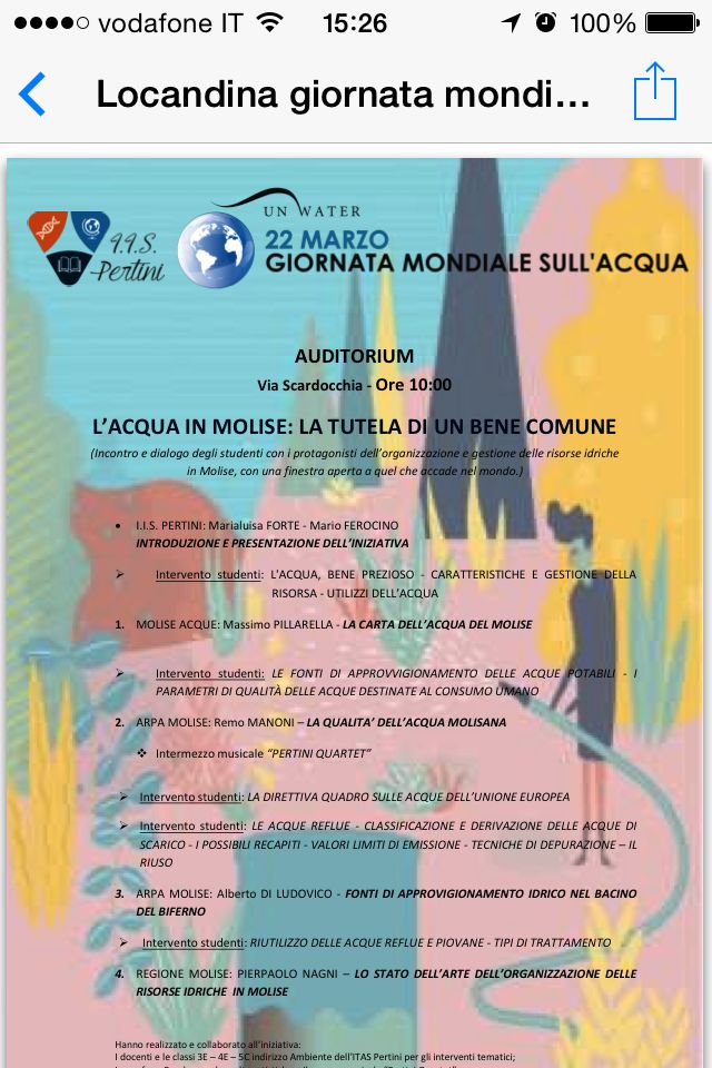 Bellissima iniziativa dell'ITAS Pertini di Campobasso in occasione della Giornata Mondiale dell'acqua.