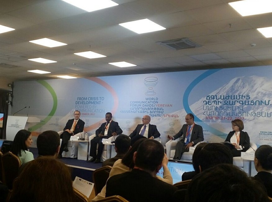 WorldCommForum's tweet photo. #WCFYerevan is launched - GREAT STAGE SETTING!
Many thanks to @APRAarmenia , #CentralBankofArmenia, #YerevanBrandyCompany, #CMG and #ZCMC! https://t.co/8ySYB6KFZq