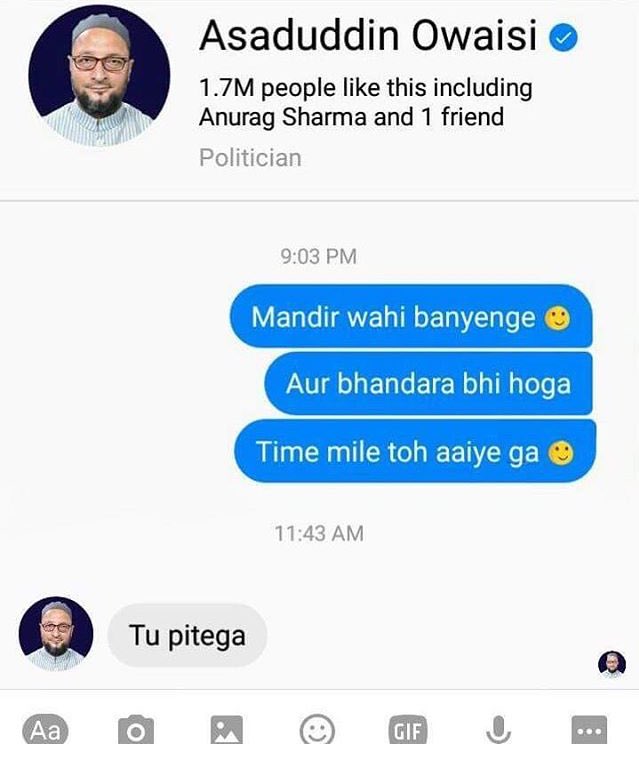 TheIndianGovt's tweet photo. Got a mail from our fellow citizen with this attachment. @asadowaisi baki mandir to vahi bnvaenge aana zaroor bhandara bhi khana🙂 https://t.co/ugpCh7vsMK