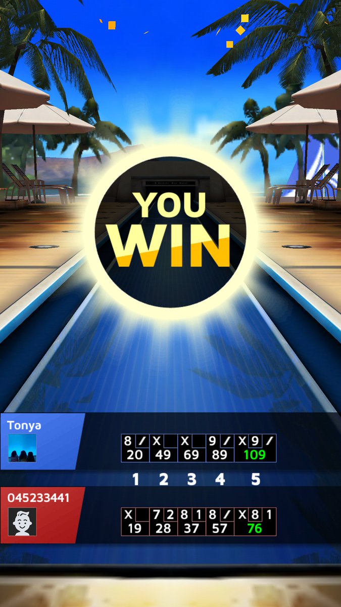 I won at Hawaii stage with 109 points! Challenge me now![goo.gl/PKD66U] #Bowling_King