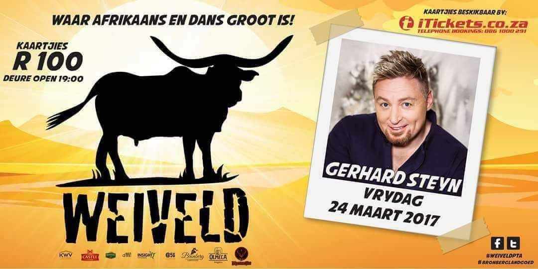 Weiveld (@weiveld) on Twitter photo Komende Vry in die #Weiveld : Gerhard Steyn. Kaartjies nou aanlyn by: itickets.co.za/promoters/3333… <a href="/GSGerhardSteyn/">Gerhard Steyn</a> Komende Vry in die #Weiveld : Gerhard Steyn. Kaartjies nou aanlyn by: itickets.co.za/promoters/3333… <a href="/GSGerhardSteyn/">Gerhard Steyn</a>