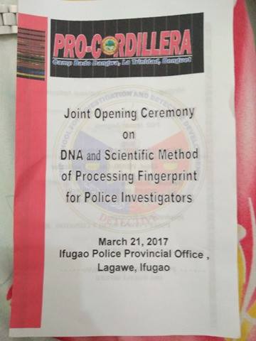 baguiocrimelab's tweet photo. Opening of DNA and Scientific Method of Processing FP for Police Investigators
Ifugao PPO 
#PNP PATROL PLAN 2030 
March 21,2017 https://t.co/rdwZL532Xv