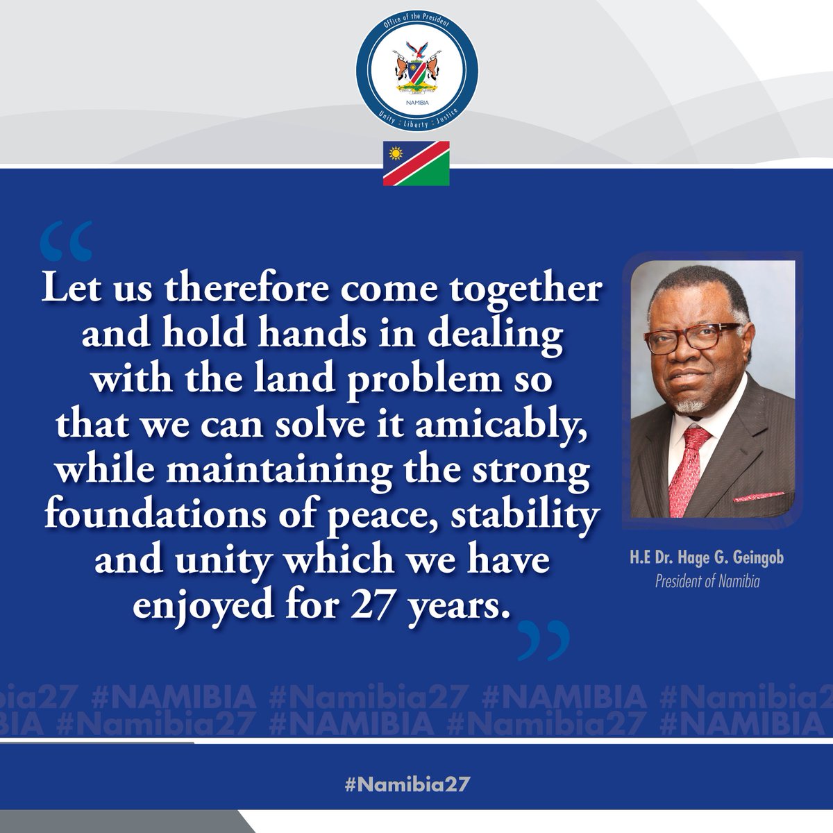 NamPresidency's tweet photo. 'Let us therefore come together and hold hands in dealing with the land problem so that we can solve it amicably' President @hagegeingob https://t.co/mepzBSQRlF