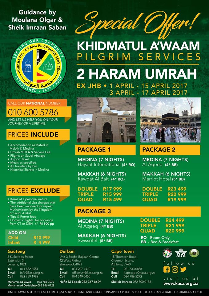 KhidmatSA's tweet photo. April 2017.  2 Haram Umrah - Ex JHB https://t.co/vTHI0aieA2