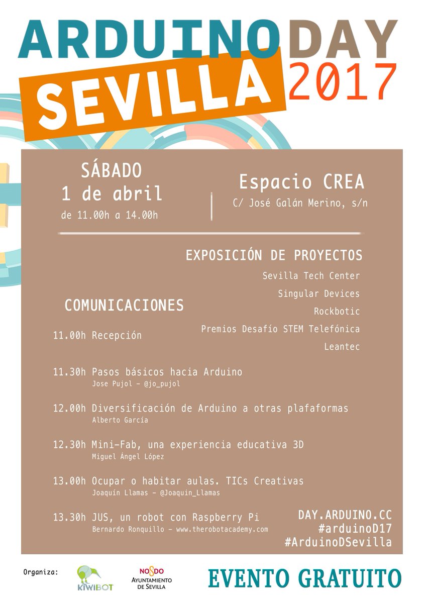 KiwiBot_es's tweet image. ¡Programación Arduino Day Sevilla 2017!  El 1 de abril en Espacio CREA #ArduinoD17 #ArduinoDSevilla  ¡Dinfúndelo!  ow.ly/iyuo30a4EvV