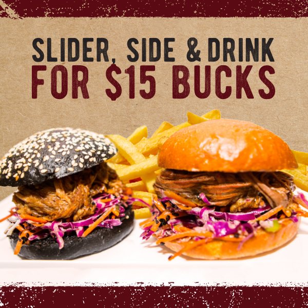 2forkshandpulld's tweet photo. 2Forks has lunch sorted for the working week. 2 x sliders w. side &amp; drink for $15 Bucks #slowcookedhandpulledperfection #lunchtimesorted https://t.co/CPgPnNHgAN