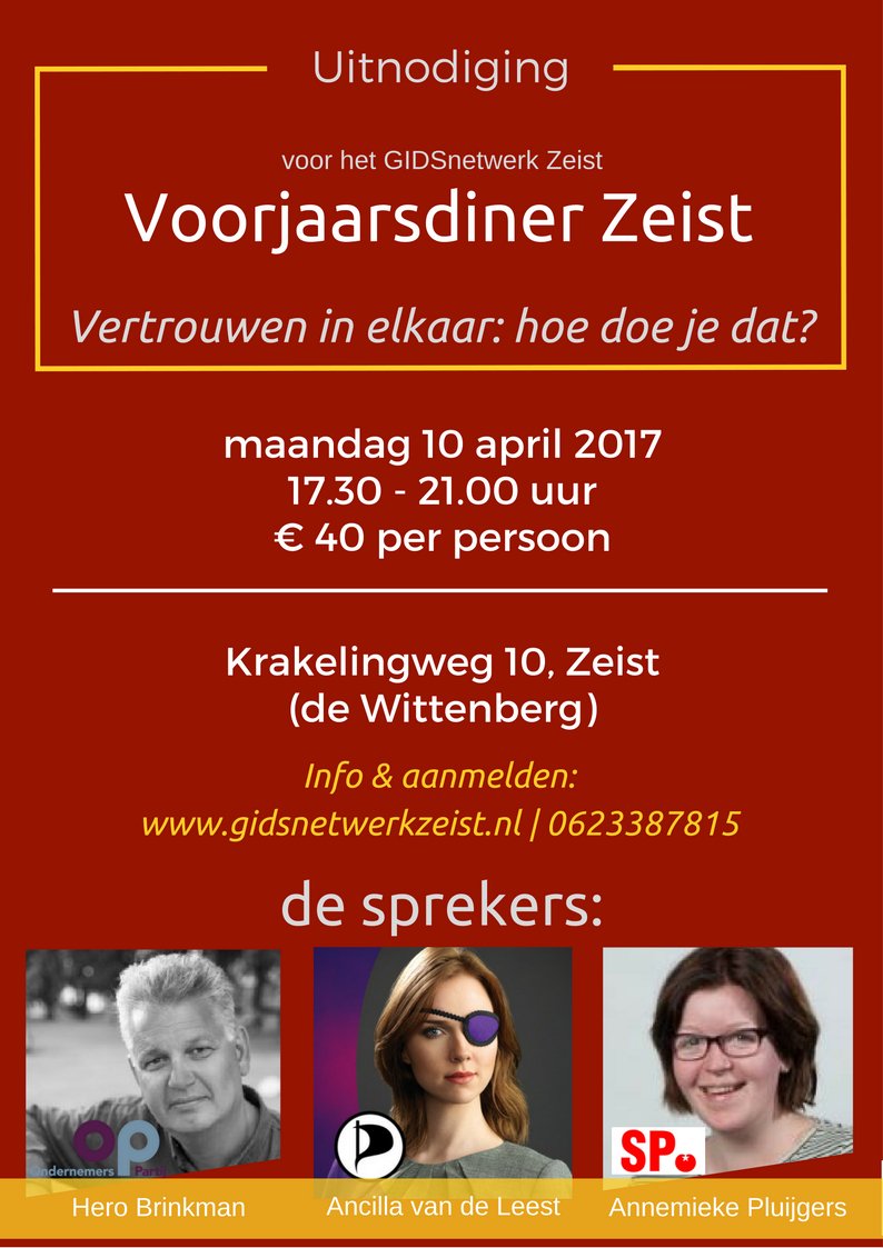 GNZeist's tweet photo. Doel mee aan het Voorjaarsdiner Zeist 2017 met @OPNederland, @Piratenpartij, @SPZeist. In stijl bij @dewittenberg. https://t.co/yKOQIFlttG https://t.co/CqtOQYZXxe