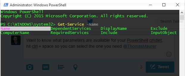 MartensNico's tweet photo. Want to know what parameters are available for your PowerShell cmdlet, hit ctrl + space so you can select the one you need, ty @ThomasMaurer https://t.co/S7uFKYl0dt