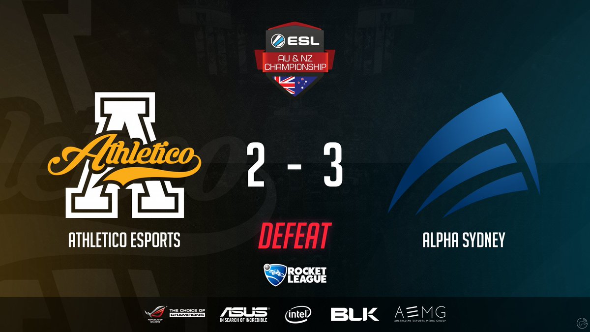 AthleticoES's tweet photo. [#ATHRL] We go down 2-3 to @alpha_sydneygg in the @ESLAustralia AU&amp;NZ Rocket League Champs GGWP! https://t.co/zSqpiGHjq8