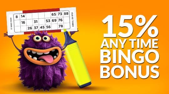 15% Anytime Bingo Bonus at thepalaces.com 
#Bingo #Bonus #anytime