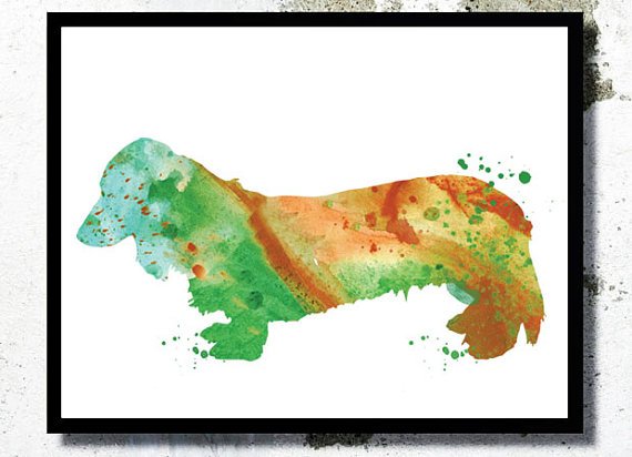 Dachshund Watercolor Art Print Long Haired Dachshund Painting Dog Gift Watercolor Dog- tinyurl.com/lal2c67