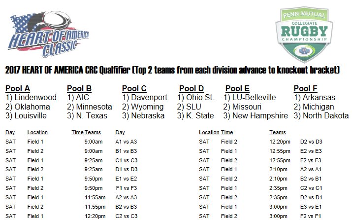 UWYORugby's tweet photo. Tune into the Heart of America Classic 7s CRC  this Saturday.UW men's rugby club will be playing in Pool C Check schedule below for matches https://t.co/pt4ItKKVT6