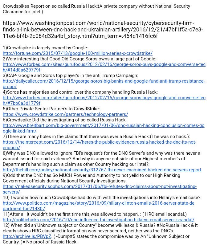 ausbun_dean's tweet photo. @JackPosobiec By hiring Soros controlled Company to INVESTIGATE #FakeRussiaHack and withheld "ALL" Evidence from being examined by FBI,CIA,DOJ... #Rigged https://t.co/uKb0ECNKwn