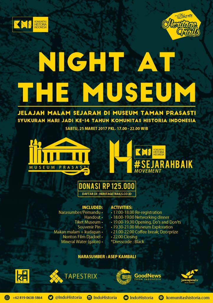 Kawan GNFI, persiapkan diri untuk sebuah petualangan berbeda! 
#NightAtTheMuseum 25 Mar 2017 | More Info : <a href="/IndoHistoria/">Komunitas Historia Indonesia (KHI)</a>  #SejarahBaik