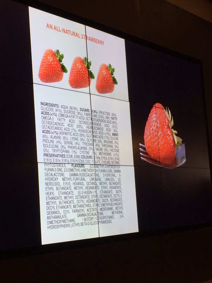 beckyericson's tweet photo. Don't freak out, your fresh 🍓is nothing more than a ton of chemicals #ilovescience #foodtech  #forbesmixingbowlnyc https://t.co/fU5wiLJ8CM