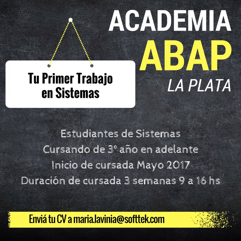 PerfilesIT's tweet photo. Sos de #laplata y buscás tu primer experiencia laboral en #sistemas?
Ésta es tu oportunidad!! Participá del proceso para la #academia #ABAP https://t.co/VLpRNaDvg5