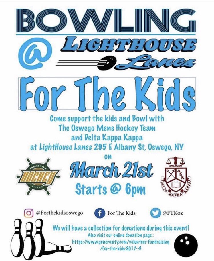 FTKoz's tweet photo. Come to lighthouse lanes tonight for bowling music and fun! The kids need your support. Cosmic bowling at 9.See you there! #oswego #ftk2017 https://t.co/lIojcprtz3
