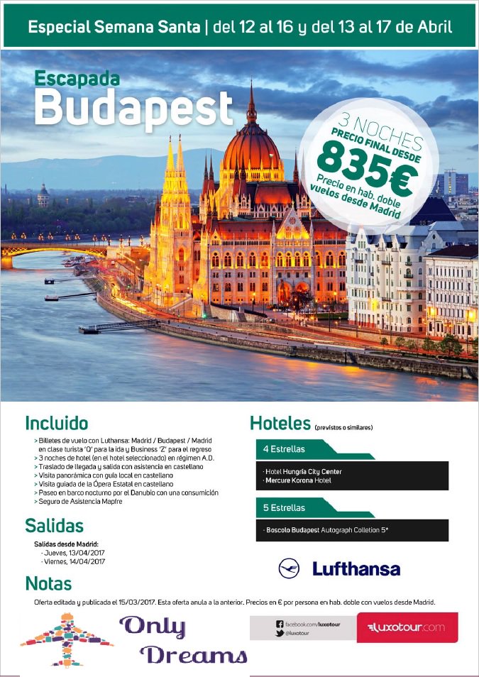 OnlyDreamsV's tweet photo. Que la #SemanaSanta te coja #viajando con #OnlyDreamsViaxes ✈️
#EscápateConOnlyDreams a #Budapest 😍
🎉DESDE 835€ por persona 🎉
#ViajaSegur@ https://t.co/lxjsf3HJbC